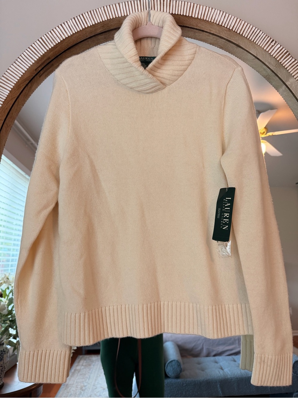 Lauren Ralph Lauren Women’s L Wool Cashmere Cowl Neck Sweater NWT Cream Oatmeal